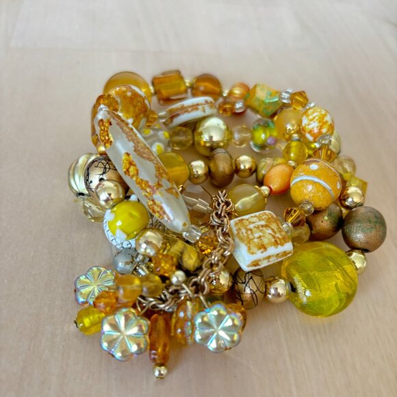 Charming Combination of Ochre and Gold Beaded Bracelets  (4) - Picture 3 of 8